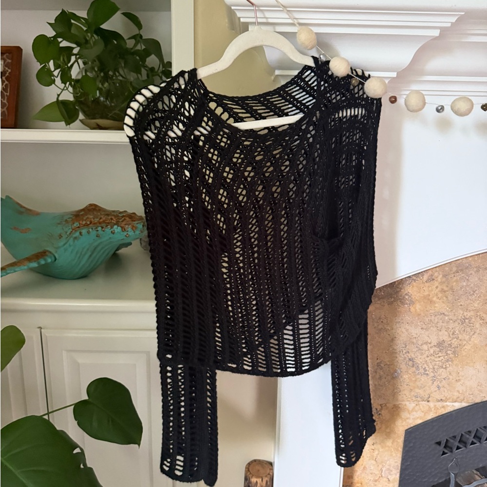 Black Open-Knit Women's Sweater - Lightweight Layering Top